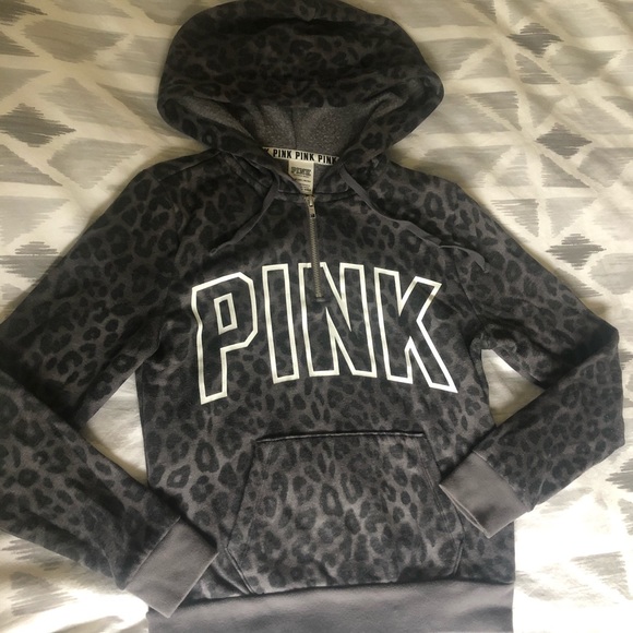 Victoria’s Secret PINK leopard half zip hoodie - Picture 1 of 4